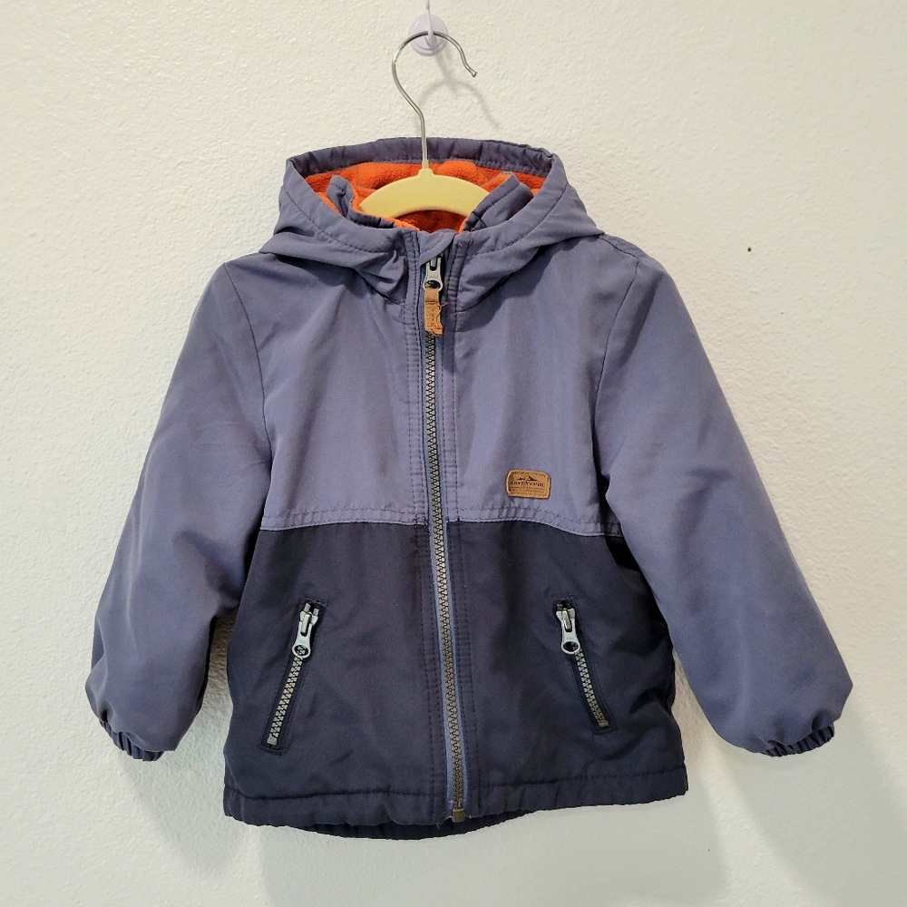 Carter’s Toddler Boys 24M Blue Colorblock Hooded Jacket Orange Fleece Lined